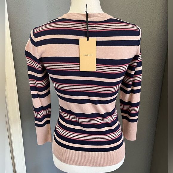 Halogen Striped Crewneck Cardigan  - Picture 7 of 11
